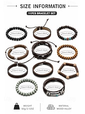 preiswerte Herrenschmuck-Boho-Armbandset für Herren, 11-teiliges Set aus stapelbaren Armbändern aus Holzperlen, Legierung und Leder, lässiger Sommerschmuck für Strandurlaub, Reisen, Festivals, Partys und den Alltag