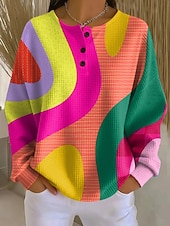 tanie Sztuka i design topy-Damskie Kurtki teksturowane Bluza z kapturem Z kapturem Geometryczny Podstawowy Codzienny Nadruk Długi rękaw Półgolf Zwykłe topy Codzienny Ulica Na co dzień Rumiany róż Zielony Tęczowy Beżowy Wiosna