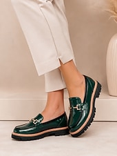 billiga Lätta damskor-mörkgröna damloafers i lackkonstläder - eleganta horsebit slip-on-skor med låg sula för daglig kontorspendling, professionella arbetskläder