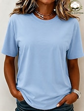 economico T-shirt semplice-T-shirt da donna 100% cotone - maglietta a maniche corte girocollo di alta qualità