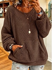  Per donna Felpa Pullover Caldo Vintage Morbido Manica Lunga Girocollo Top Regolari Casuale Casa Streetwear Blu Bianco Nero Arancione Marrone Autunno Inverno