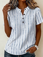  Mujer Blusa Graphic Geométrico Elegante Vacaciones Vintage Manga Corta Henry Collar Tops regulares Casual Azul Piscina Rosa Verde Trébol Verano Primavera