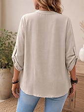 preiswerte Einfache Blusen-Damen Spitzenbluse Freizeithemd Bestickt Elegant Bohemien Urlaub Dreiviertelarm Ellbogenärmel V Ausschnitt Normale Oberteile Lässig Täglich Streetwear Weiß Khaki Schwarz Pudriges Rosa Sommer Frühling