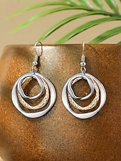abordables Pendiente de mujer-Pendientes colgantes triples de estilo bohemio para mujer, pendientes de aro superpuestos de aleación en tonos oro, plata y oro rosa, joyería ligera y llamativa para vacaciones, fiestas y viajes. &amp;uso