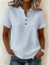  Mujer Blusa Graphic Geométrico Elegante Vacaciones Vintage Manga Corta Henry Collar Tops largos Casual Azul Piscina Negro Rosa Verde Trébol Verano Primavera