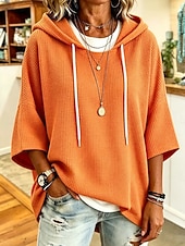  Damen Kapuzenshirts Patchwork Einfach Mode Lässig Dreiviertelarm Mit Kapuze Normale Oberteile Lässig Straße Weiß Schwarz Rote Orange Frühling Herbst