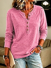  Femmes Chemise Henley Lavage à l'acide Lavage vintage Graphique Uni ancien Mode Élégant Sans manches Manche Courte manche longue Henley Hauts Réguliers Occasionnel Plage Bleu Rose Claire Gris
