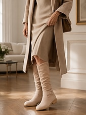 cheap Slouch Boots-Women's Suede Knee-High Boots with Slouchy Design - Perfect for Fall Fashion, Casual Outings, and Outdoor Adventures