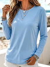  Dames 100% Katoen Pullover Dagelijks Lange mouw Strakke ronde hals Casual Wit Zwart Leger Groen Hemelsblauw Donkergroen Lente, Herfst, Winter, Zomer