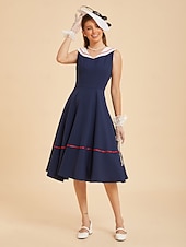 baratos Vestidos-Anos 50 Retro Vintage Até os Joelhos Vestidos Rockabilly Vestido Flare Sem Mangas Côr Sólida Fantasia Mulheres Carnaval Baile de Máscaras Baile de Formatura Festa de Noite Festa de Noivado Adulto