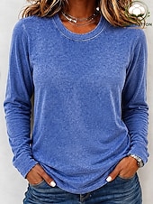  Pentru femei 100% Βαμβάκι Tricou Spălat Spălare acidă Spălare vintage Culoare solidă Epocă Modă Stilat Manșon Lung Mâneci raglan Stil Nautic Topuri obișnuite Casual Plajă Albastru piscină Trifoi Gri