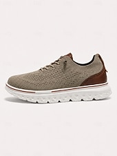 abordables Baskets Décontractées-baskets à lacets en tricot respirant pour hommes – chaussures de course décontractées légères avec semelle coussinée pour la marche et le quotidien