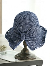 abordables Sombreros de mujer-Sombrero de paja plegable estilo boho para mujer con lazo, sombrero de verano tejido y plegable en varios colores para vacaciones en la playa, viajes, fiestas en el jardín, brunch, resort. &amp;uso diario
