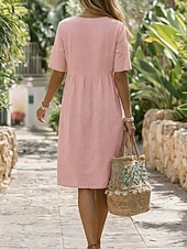  Pentru femei Rochii Lungime Genunchi Rochie A line Elegant Zilnic Potrivire Largă Culoare pură Manșon Jumate Stil Nautic Kaki Roz Îmbujorat Trifoi Albastru Închis Vară Primăvară