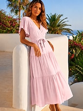  Per donna Abito maxi Abito a trapezio Casual Ferie Vestibilità regolare Semplice Manica Corta Scollo a V Blu Rosa Arancione Estate Primavera