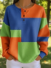 tanie Sztuka i design topy-Damskie Kurtki teksturowane Bluza z kapturem Z kapturem Geometryczny Podstawowy Codzienny Nadruk Długi rękaw Półgolf Zwykłe topy Codzienny Ulica Na co dzień Rumiany róż Zielony Tęczowy Beżowy Wiosna
