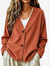  Cardigã feminino canelado com decote em V - blusa casual confortável com botões frontais e jaqueta casual.