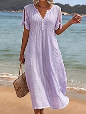  Pentru femei Rochii Midi Rochie Boho Rochie A line Rochie de vară Rochie plisata Elegant Modă Modern Casual Zilnic În aer liber Potrivire Largă Simplu Manșon scurt În V Albastru piscină Alb Mov Var