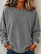  女性用 Pullover スウェットシャツ パンク 活発的 ヴィンテージ 長袖 クルーネック レギュラートップス カジュアル 家 ストリート ブラック ライトブラウン グリーン ローズレッド グレー 秋 冬