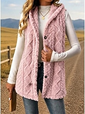 preiswerte Weste-Damen Tunika Knöpfe Einfach Bohemien Vintage Lässig Ärmellos V Ausschnitt Mit Kapuze Lange Oberteile Lässig Ausgehen Blau Khaki Schwarz Rosa Rote Frühling Herbst Winter