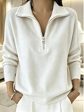  Camicia da donna in velluto a coste con cerniera - cerniera a un quarto, collo alto, maniche lunghe, casual, pullover autunnale