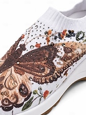 abordables Zapatillas de mujer-Zapatillas sin cordones con estampado de mariposas vibrantes para mujer con colchón de aire: zapatos de punto transpirables para caminar para ejercicio ligero y salidas informales