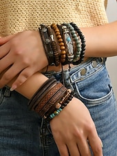 preiswerte Herrenschmuck-Boho-Armbandset für Herren, 11-teiliges Set aus stapelbaren Armbändern aus Holzperlen, Legierung und Leder, lässiger Sommerschmuck für Strandurlaub, Reisen, Festivals, Partys und den Alltag
