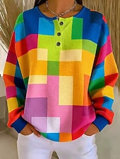 tanie Sztuka i design topy-Damskie Kurtki teksturowane Bluza z kapturem Z kapturem Geometryczny Podstawowy Codzienny Nadruk Długi rękaw Półgolf Zwykłe topy Codzienny Ulica Na co dzień Rumiany róż Zielony Tęczowy Beżowy Wiosna