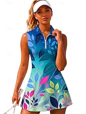 baratos Vestido Feminino-Mulheres Floral Vestido de tênis Vestido esportivo Vestido Polo de Tênis Sem Manga Esportivo Quarter Zip Elástico Redutor de Suor Respirável Voleibal Tênis Golfe Aberto para a Lateral Gola Alta