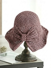 abordables Sombreros de mujer-Sombrero de paja plegable estilo boho para mujer con lazo, sombrero de verano tejido y plegable en varios colores para vacaciones en la playa, viajes, fiestas en el jardín, brunch, resort. &amp;uso diario