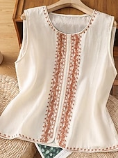  Per donna Top estivi Patchwork Ricamato Vintage Senza Maniche Casuale Quotidiano Blu chiaro Nero Rosa Albicocca Estate Primavera