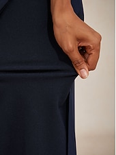  Women's Culottes Wide Leg Straight-Leg Trousers Elegant Stylish Classic Style Full Length Medium Waist Solid Color Elastic Waist Stretchy Office Vacation Party Navy Blue Spring, Fall, Winter, Summer