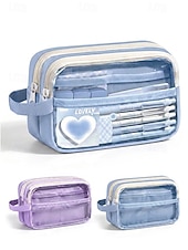 preiswerte Kinder- und Teenager-Rucksäcke-Blau  &amp;Lila Federmäppchen für Schüler, Polyester-PVC-Doppelreißverschlusstasche, großer, transparenter Schreibwarenorganizer für Schulanfang, Unterricht und Prüfungen &amp; reisen