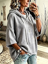  Lässiger Damen-Pullover-Hoodie – weicher 3/4-Kurzarm-Hoodie in Smaragdgrün, Orange und Grau, ideal für Sommer und Herbst