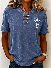 voordelige Effen Blouses-softfade™ vintage henley shirt voor dames van 100% katoen - zacht gewassen basic top met korte mouwen