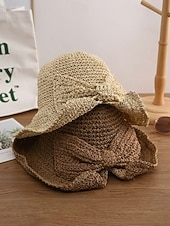 abordables Sombreros de mujer-Sombrero de paja plegable estilo boho para mujer con lazo, sombrero de verano tejido y plegable en varios colores para vacaciones en la playa, viajes, fiestas en el jardín, brunch, resort. &amp;uso diario