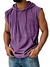 halpa Débardeurs-Men's Tank Top Vest Top Undershirt 100% Cotton Acid Wash Shirt Sleeveless Hooded Summer Plain Fashion Designer Basic Pocket Plain Casual Vacation Street Blue Black Navy Blue Top Tee for Men