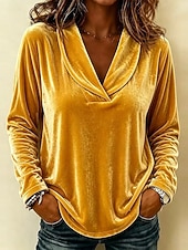  Per donna Blusa Top Eleganti camicetta di velluto Tinta unica Elegante Carino Manica Lunga Scollo a V Top Regolari Casuale Nero Giallo Rosa Rosso Azzurro cielo Autunno Inverno