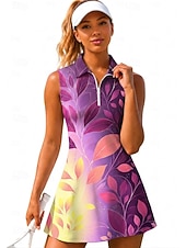 baratos Vestido Feminino-Mulheres Floral Vestido de tênis Vestido esportivo Vestido Polo de Tênis Sem Manga Esportivo Quarter Zip Elástico Redutor de Suor Respirável Voleibal Tênis Golfe Aberto para a Lateral Gola Alta