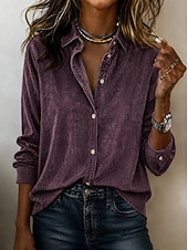  Women's Washed Cotton Corduroy Shirt Solid Color Plain Vintage Fashion Daily Long Sleeve Shirt Collar Long Tops Casual Daily Holiday Blue Light Brown Purple Spring Fall