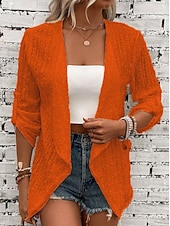  Women's Lace Blazer Suits Lightweight Open Front Elegant Plain Casual Regular Notch Lapel Regular Fit 3/4 Length Sleeve Outerwear White Orange-red Black Fall