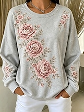  Women's Pullover Sweatshirt Print Floral Graphic Warm Active Vintage Long Sleeve Crew Neck Round Neck Regular Tops Casual Street Dailywear White Pink Gray Spring Fall Winter