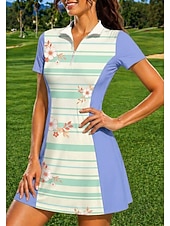 ieftine Rochie de femei-Pentru femei Floral Dungi Rochie sport Rochie polo de tenis Manșon scurt Quarter Zip UPF50+ Elastic Κατά του ιδρώτα Respirabil Volei Tenis Golf Răsfrânt Guler cu fermoar Rochii Rosu Albastru Mov