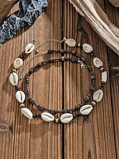 abordables Bijoux pour hommes-Collier bohème de plage pour homme, à plusieurs rangs, perles de bois &amp;Collier double rang de coquillages, idéal pour les vacances d'été, les séjours en station balnéaire, les festivals, les voyages