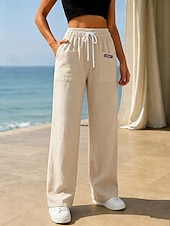 preiswerte Unterteile-Damen Hose aus Baumwollleinen Hose Freizeithose Sommerhose Urlaub Mode Streetwear Volle Länge Mittlere Taille Einfach Tasche Elastischer Bund Komfort Bequem Atmungsaktiv Unelastisch Täglich Urlaub
