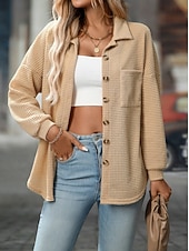  Per donna Camicia Bohemien Vacanza Quotidiano Manica Lunga Top lunghi Casuale Cachi Primavera Autunno Inverno