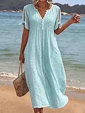  Pentru femei Rochii Midi Rochie Boho Rochie A line Rochie de vară Rochie plisata Elegant Modă Modern Casual Zilnic În aer liber Potrivire Largă Simplu Manșon scurt În V Albastru piscină Alb Mov Var