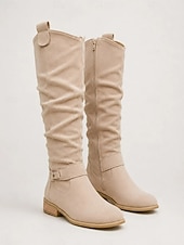 cheap Slouch Boots-Women's Suede Knee-High Boots with Slouchy Design - Perfect for Fall Fashion, Casual Outings, and Outdoor Adventures