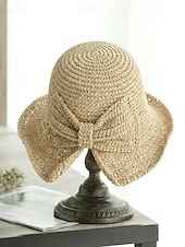 abordables Sombreros de mujer-Sombrero de paja plegable estilo boho para mujer con lazo, sombrero de verano tejido y plegable en varios colores para vacaciones en la playa, viajes, fiestas en el jardín, brunch, resort. &amp;uso diario