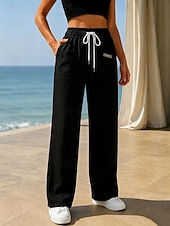preiswerte Unterteile-Damen Hose aus Baumwollleinen Hose Freizeithose Sommerhose Urlaub Mode Streetwear Volle Länge Mittlere Taille Einfach Tasche Elastischer Bund Komfort Bequem Atmungsaktiv Unelastisch Täglich Urlaub